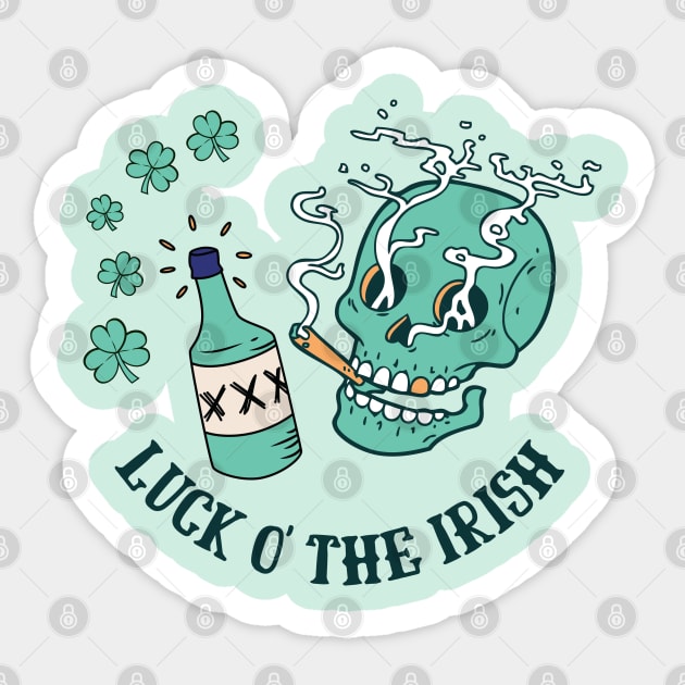 Luck O' The Irish Smoking Skull - Lucky Irish Sticker by TopKnotDesign